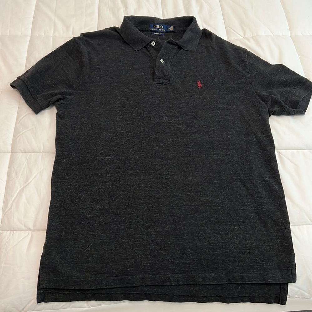 Polo RL Classic Fit Size L charcoal heather with maroon pony - used great cond